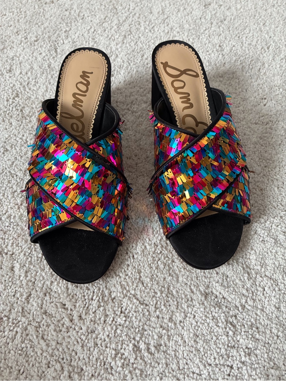 Sam Edelman Multicolor Sequin Crisscross Mules